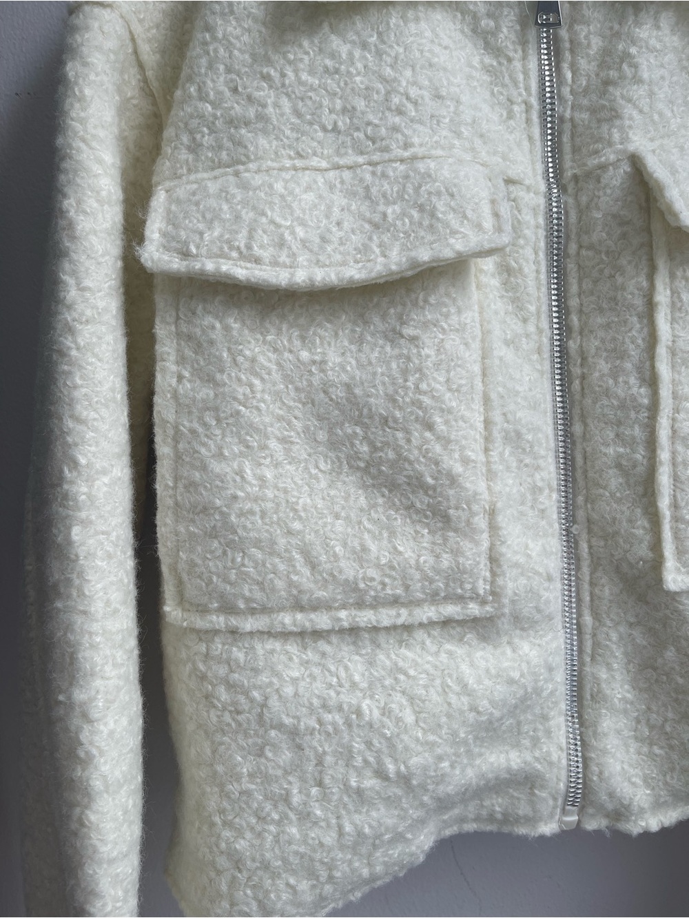 Women's Cream Bouclé Zip Jacket with Patch Pockets - Picture 4 of 4